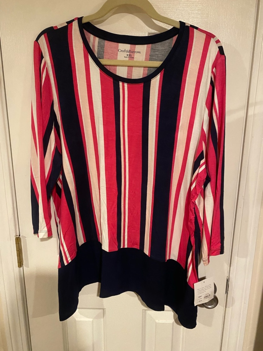 croft & barrow Long Sleeve Striped Tunic in Pink, Navy & White
